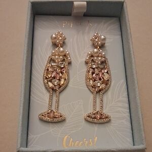 Piper & Rose Gold-tone Pink Crystal Champagne Glass Drop Earrings